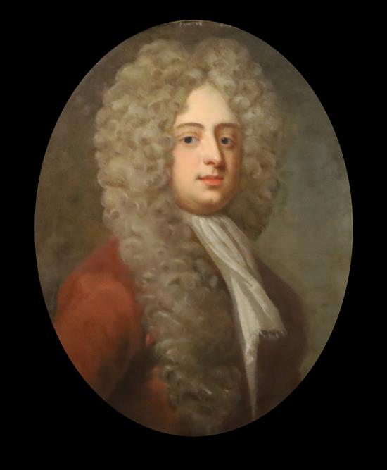 Follower of Godfrey Kneller (1646-1723) Portrait of a gentleman, related to Thomas Rowe of Endellion, County Cornwall 29 x 24in.